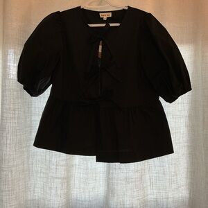 Aaron & Amber Black Peplum Tie Blouse